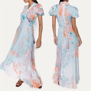 Raga Head In The Clouds Short Sleeve Wrap Maxi Dress Blue/White Multi Boho NEW!